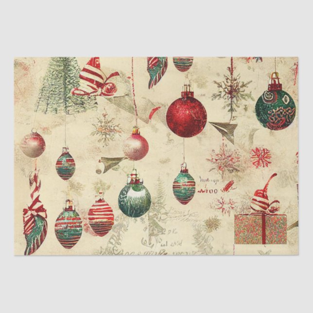 Retro Vintage Antique Christmas Ornaments  Tissue Paper (Front)