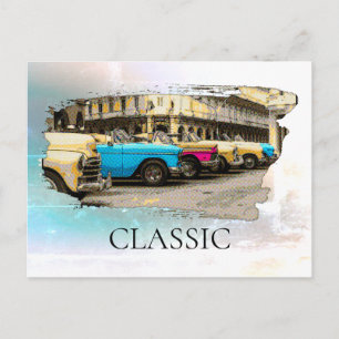 *~* Retro Vintage Antique Colourful Classic Cars Postcard