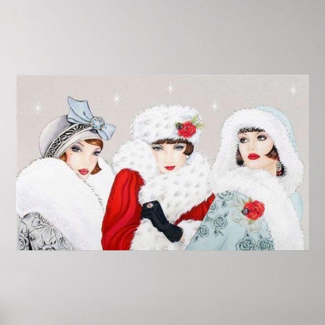 Retro vintage art deco Christmas ladies poster (Front)