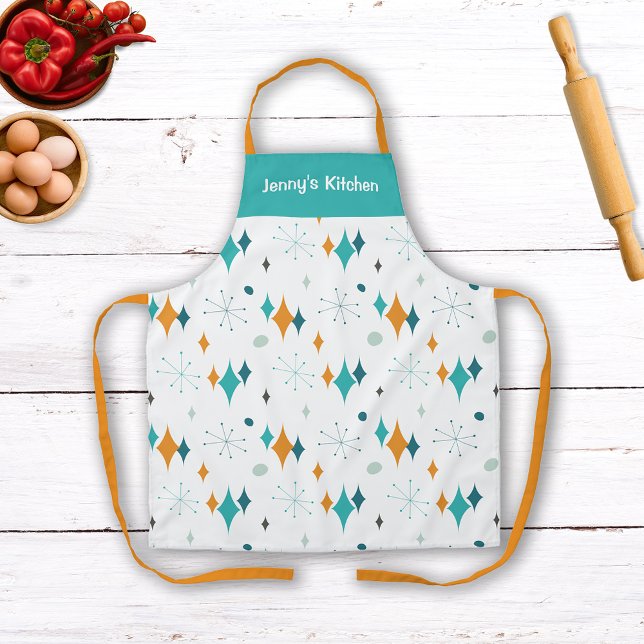 Retro Vintage Atomic Starburst Pattern Custom Name Apron (Creator Uploaded)