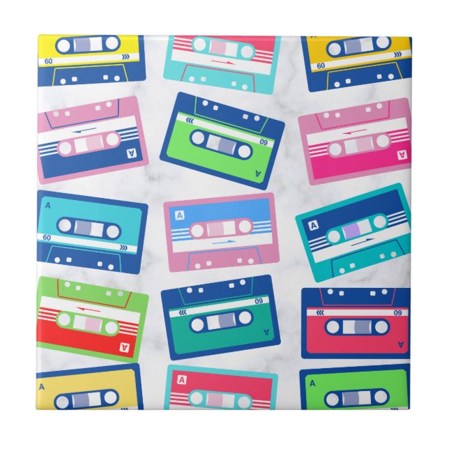 Retro Vintage Audio Tape Cassette Pattern Ceramic Tile (Front)