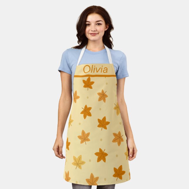 Retro Vintage Autumn Leaves Pattern Apron (Worn)