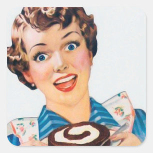 Retro vintage baking lady square sticker