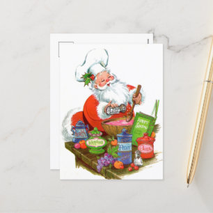 retro vintage Baking Santa Holiday Postcard