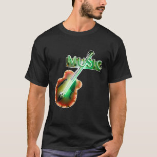Retro Vintage Bass Guitar Music Neon Sign in Green T-Shirt
