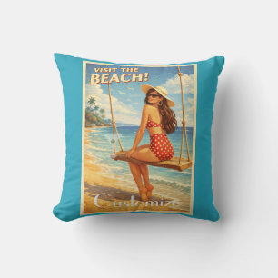 Retro Vintage Bathing Beauty Thunder_Cove Cushion