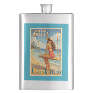 Retro Vintage Bathing Beauty Thunder_Cove Hip Flask