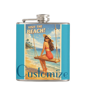 Retro Vintage Bathing Beauty Thunder_Cove Hip Flask