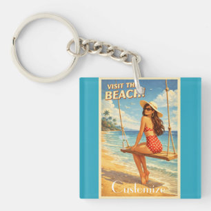 Retro Vintage Bathing Beauty Thunder_Cove Key Ring