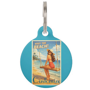 Retro Vintage Bathing Beauty Thunder_Cove Pet Tag