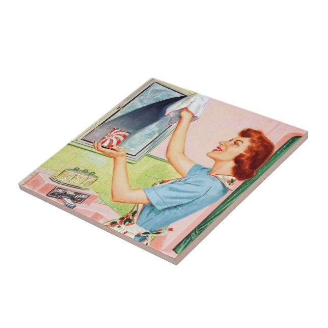 retro vintage bathroom lady ceramic tile (Side)