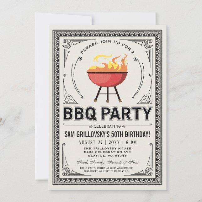 Retro Vintage BBQ Party Invitations (Front)