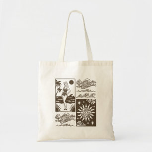 Retro Vintage Beach Pin-Up Girl Ocean Waves Tote B Bag