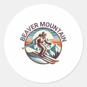 Retro Vintage Beaver Mountain Utah Ski Resort Wint Classic Round Sticker