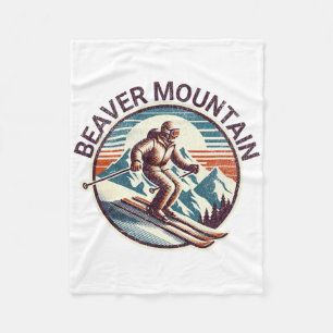 Retro Vintage Beaver Mountain Utah Ski Resort Wint Fleece Blanket