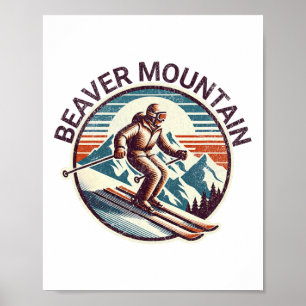 Retro Vintage Beaver Mountain Utah Ski Resort Wint Poster