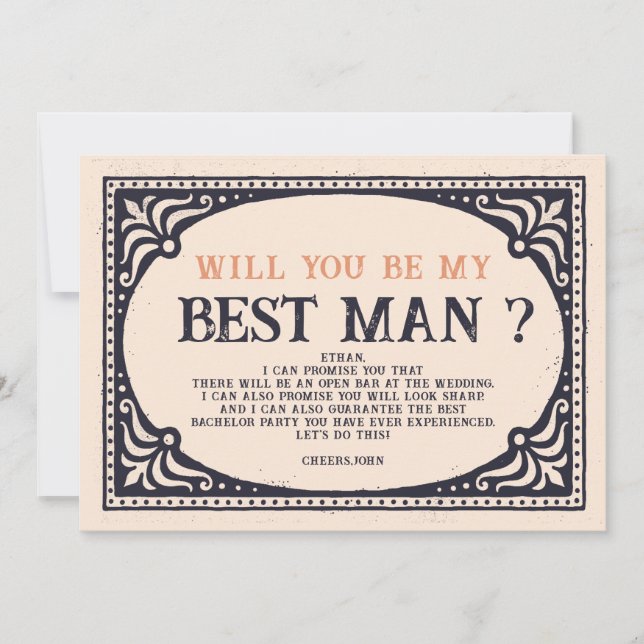 Retro Vintage Best Man Proposal  Invitation (Front)