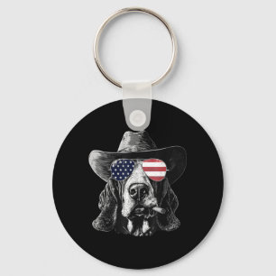 Retro Vintage Bet Hound Aamerican Flag July 4th Key Ring