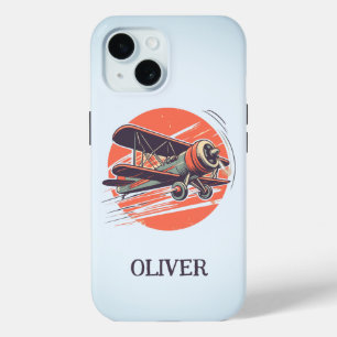 Retro Vintage Biplane Personalised iPhone 15 Case