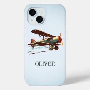 Retro Vintage Biplane Personalised iPhone 15 Case