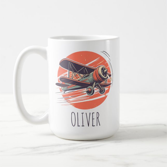 Retro Vintage Biplane Personalised Coffee Mug (Left)