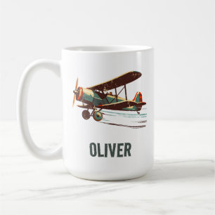 Retro Vintage Biplane Personalised Coffee Mug