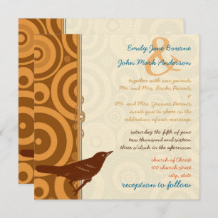 Retro Vintage Bird Orange Brown Circles Invites