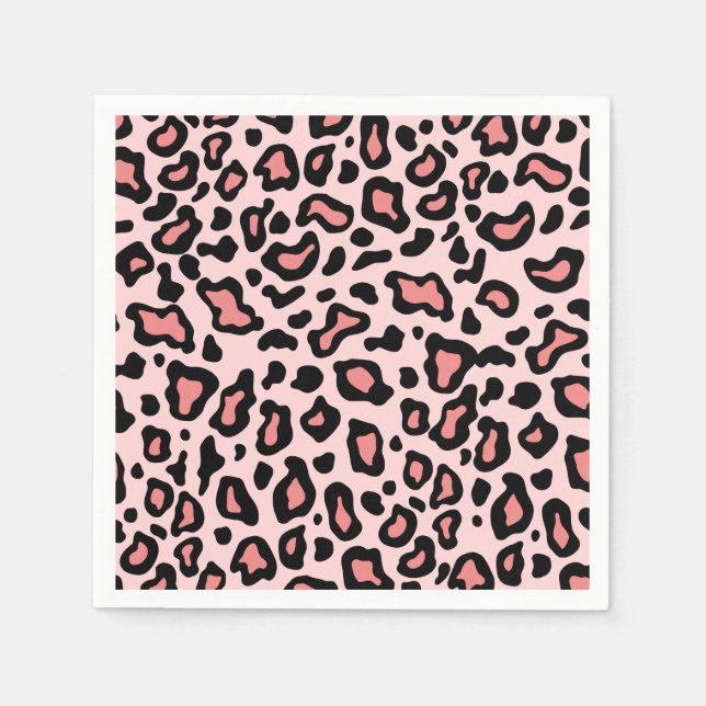 Retro Vintage Birthday Pink Leopard Party Napkins (Front)