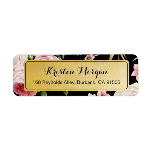 Retro Vintage Black and Gold Beautiful Floral Return Address Label