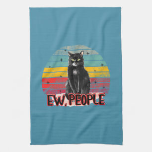 Retro Vintage Black Cat Ew People Tea Towel