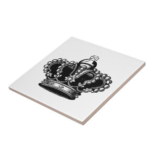 Retro Vintage Black & White Beautiful Royal Crown Tile