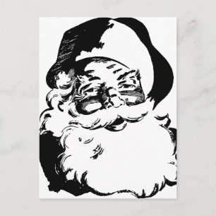 Retro Vintage Black & White Christmas Santa Claus Holiday Postcard