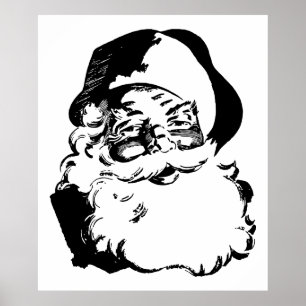 Retro Vintage Black & White Christmas Santa Claus Poster