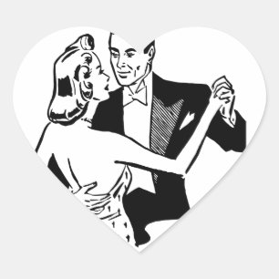 Retro Vintage Black & White Dancing Couple in Love Heart Sticker