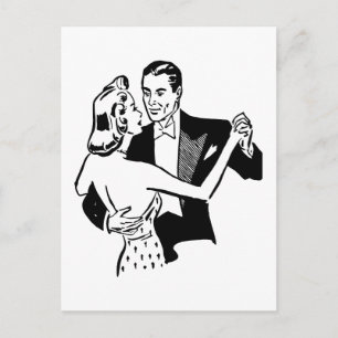 Retro Vintage Black & White Dancing Couple in Love Postcard