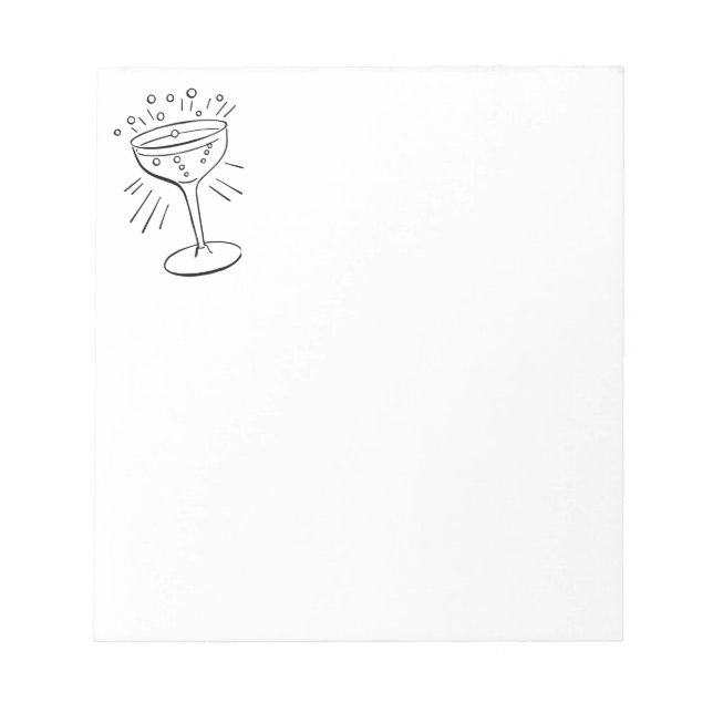 Retro Vintage Black & White Glass of Champagne Notepad (Front)