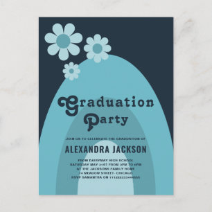Retro Vintage Blue Floral Graduate Party Invitation Postcard