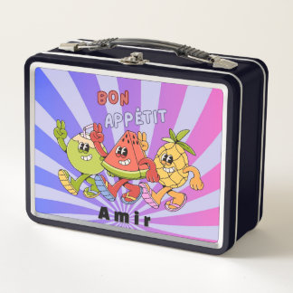 Retro Vintage Bon Appétit Fruit Trio dances Black Metal Lunch Box