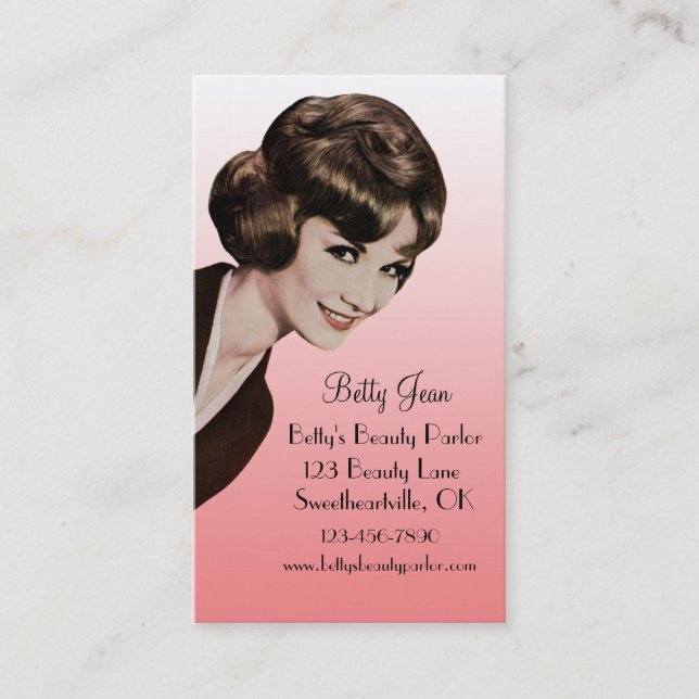Retro Vintage Bouffant Pink Hairstylist Card (Front)