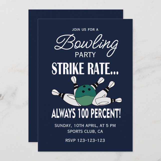Retro Vintage Bowling Birthday Party Invitation (Front/Back)