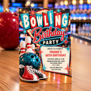 Retro Vintage Bowling Night Birthday Party Invitation