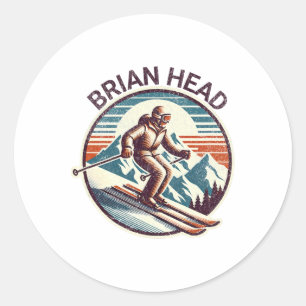 Retro Vintage Brian Head Utah Ski Resort Winter Sk Classic Round Sticker