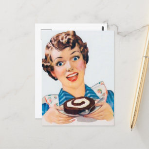 retro  vintage cake lady  postcard