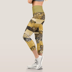 Retro Vintage Camo Patchwork Quilt Pattern Capri Leggings