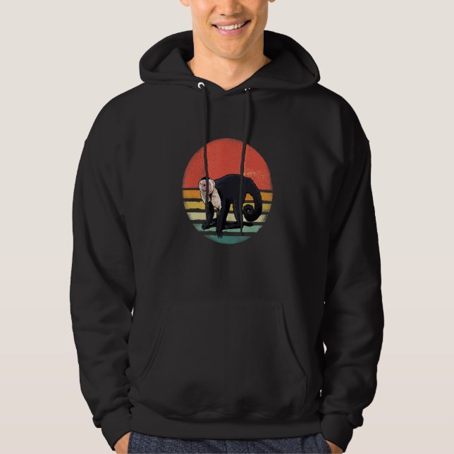 Retro Vintage Capuchin Monkey Primate Wildlife Zoo Hoodie (Front)