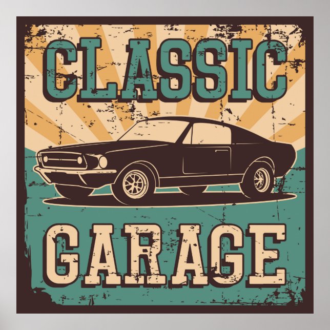 retro vintage car garage  poster (Front)