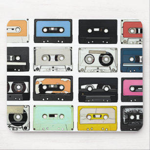 Retro vintage Cassette Mix Tapes art pattern Mouse Pad