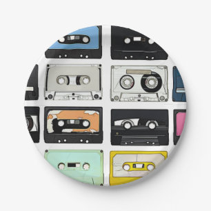 Retro vintage Cassette Mix Tapes art pattern Paper Plate