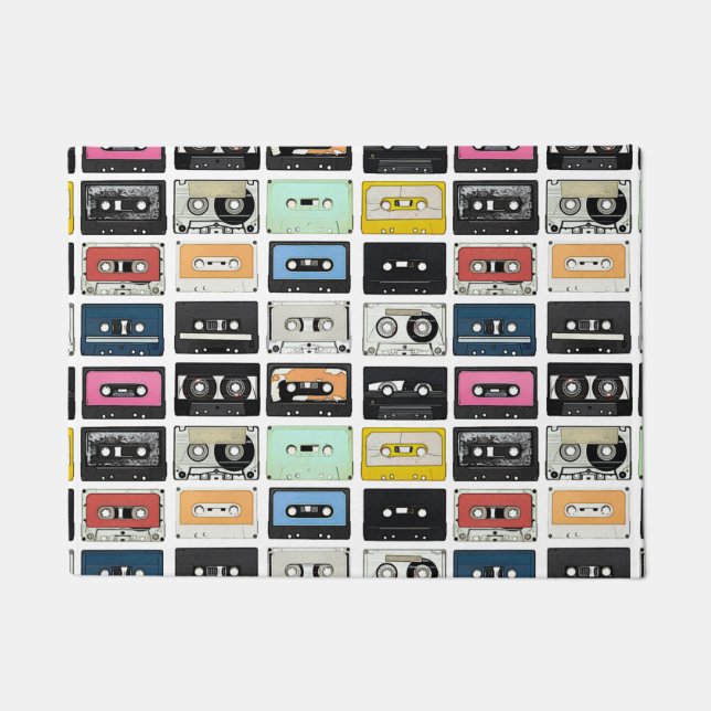 Retro vintage Cassettes mix tapes pattern Doormat (Front)