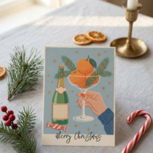 Retro Vintage Champagne Citrus Coupe Glass Blue Holiday Card